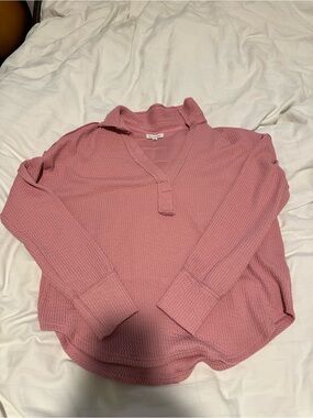 Blu Pepper Pink V‑Neck Waffle Knit Pullover